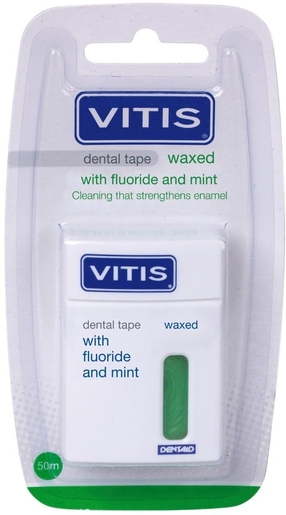 Vitis Waxed Dental Tape Fluor Mint 50m | Tandfloss - Interdentale borsteltjes