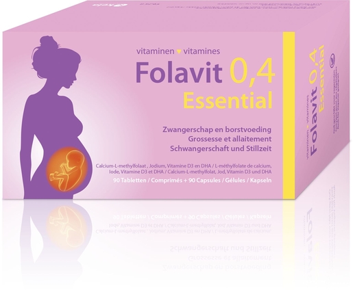 Folavit 0,4 mg Essential Zwangerschap en Borstvoeding 90 Tabletten + 90 Capsules | Vitaminen en voedingssupplement voor tijdens de zwangerschap 