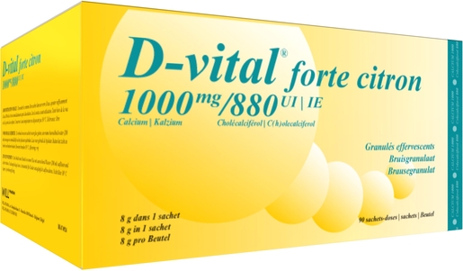 D-Vital Forte 1000/880 Citroen 90 Zakjes | Calcium - Vitamine D