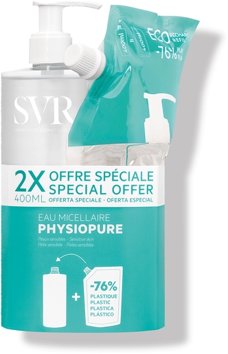 SVR Physiopure Eau Micellaire 400ml + Recharge 400ml | Démaquillants - Nettoyage