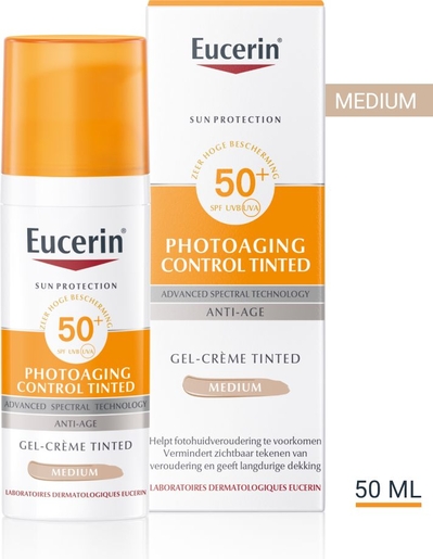 Eucerin Sun Photoaging Control Tinted SPF 50+ Gel-Crème Getint Medium Anti-Age met pomp 50ml | Zonnebescherming