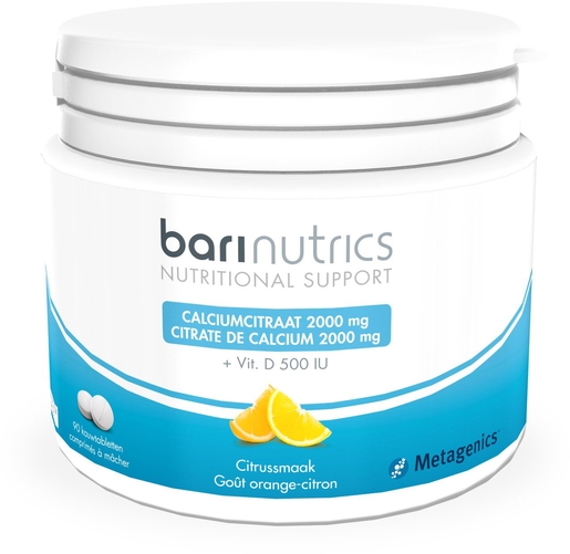 BariNutrics Calciumcitraat Citroen-Sinaasappel 90 Kauwtabletten | Calcium