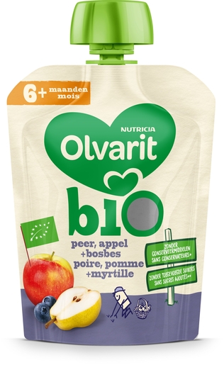 Olvarit Bio Peer + Appel + Bosbes 6+ Maanden 90 g | Voeding