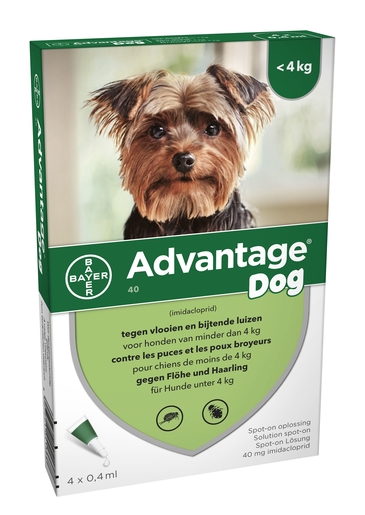 Advantage 40 Chiens &lt;4kg 4x0,4ml | Médicaments pour chien
