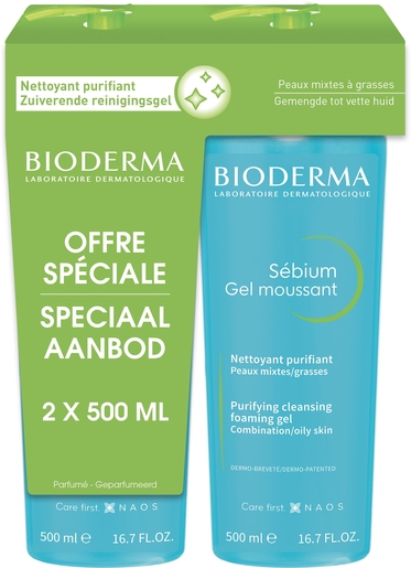Bioderma Sebium Schuimende Gel 2x500ml Duo Pack | Hydratatie - Voeding