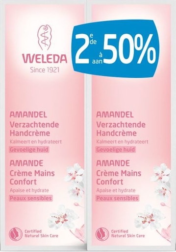 Weleda Amandel Verzachtende Handcrème 2x50ml (2de aan - 50%) | Schoonheid en hydratatie van handen