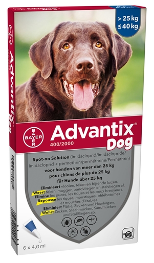 Advantix 400/2000 Honden 25&lt;40kg Fl 6x4,0 ml | Geneesmiddelen voor honden
