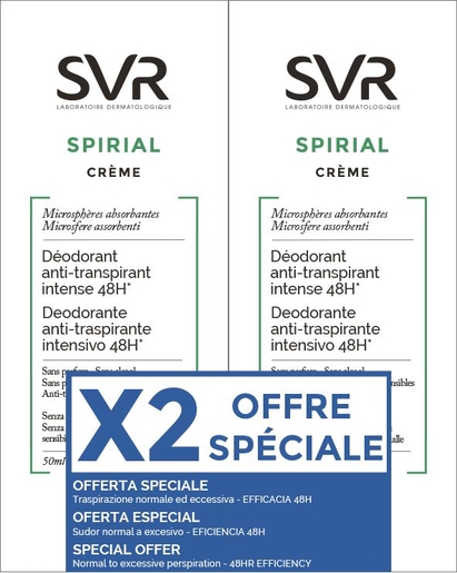 SVR Spirial Déodorant Anti-Transpirant Crème Duo 2x50ml (prix spécial)
