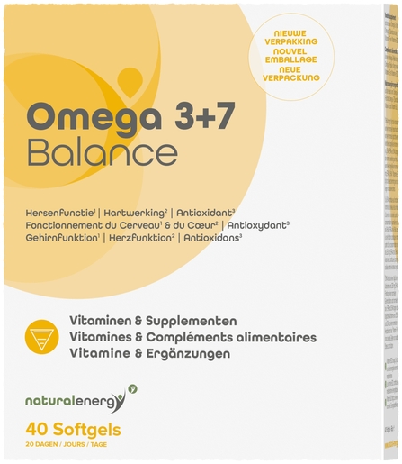 Omega 3+7 Balance Natural Energy 40 Capsules | Bloedsomloop