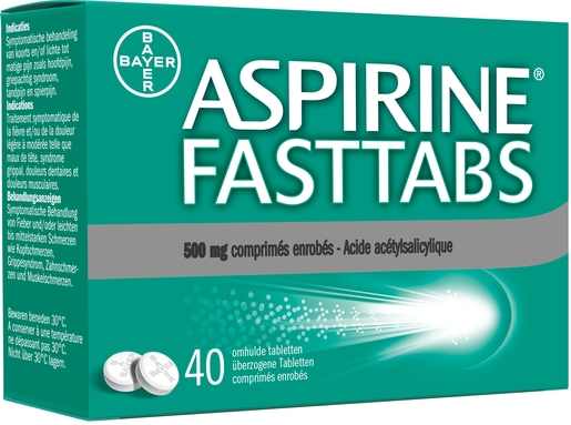 Aspirine Fasttabs 500mg 40 Comprimés | Maux de tête - Douleurs diverses
