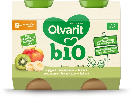Olvarit Bio Appel + Banaan + Kiwi 6+ Maanden 2x200 g | Voeding