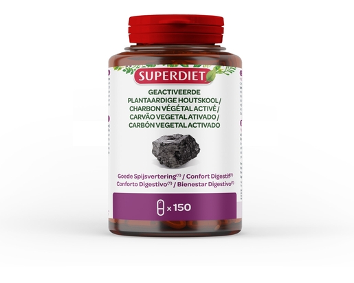 SuperDiet Plantaardig Brand Geactiveerd 150 Capsules | Vertering - Transit