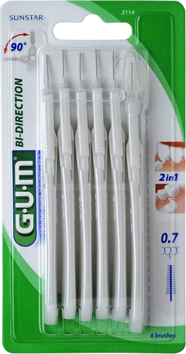 GUM Interdental Bi-Direction 6 Borstels Ultra Microfine 0,7mm | Tandfloss - Interdentale borsteltjes