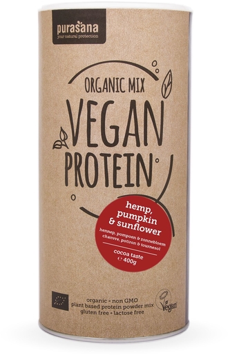 Purasana Organic Mix Vegan Protein Bio Hemp-Sunflower-Pumpkin (cacao) 400g | Super Food