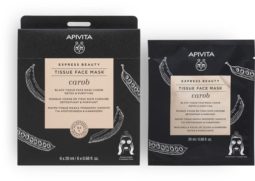 Apivita Masque Visage En tissu Noir Détox Et Purifiant A La Caroube | Hydratation - Nutrition