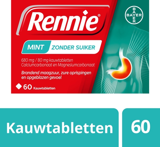 Rennie Munt Zonder Suiker 60 Kauwtabletten | Maagzuur