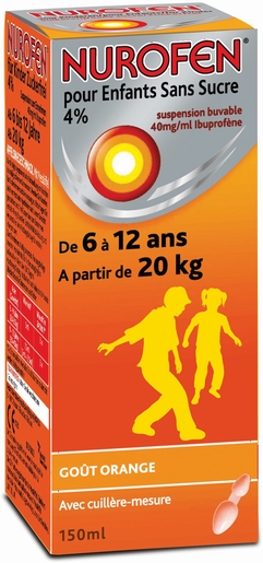 Nurofen Enfant Suspension Buvable 4% Gout Orange 150ml | Maux de tête - Douleurs diverses