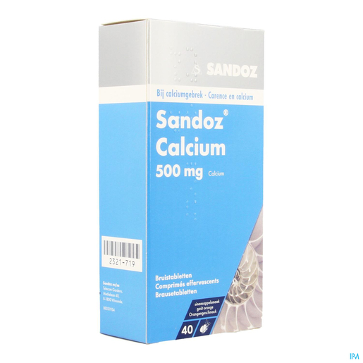 Sandoz Calcium 500mg 40 Bruistabletten (Sinaasappel) | Calcium - Vitamine D