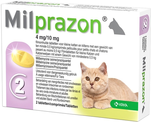 Milprazon 4 mg/10 mg Kat +0,5 kg 1x2 Tabletten | Geneesmiddelen voor katten