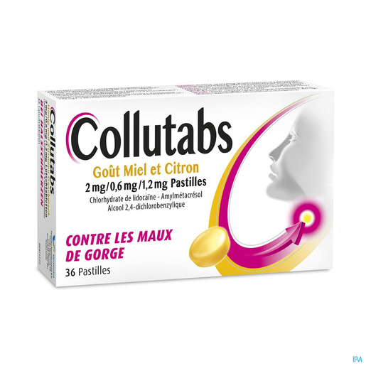 Collutabs Miel Citron 2mg/0,60mg/1,20 mg 36 Pastille | Apaise la gorge