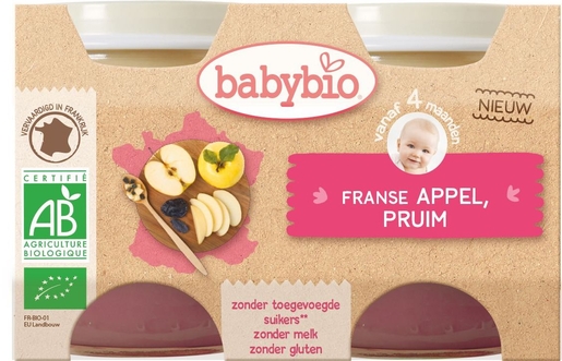Babybio Potjes Appel-Pruim +4 Maanden 2x130 g | Voeding