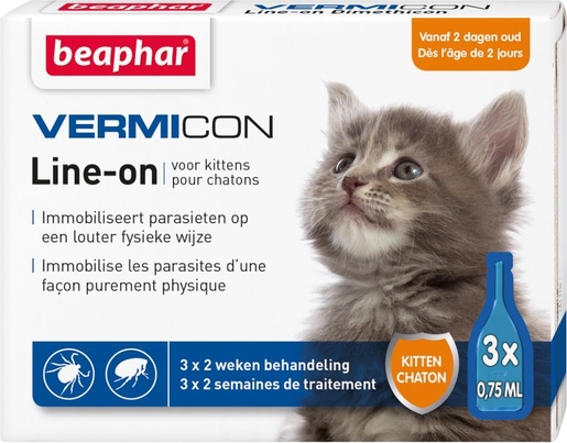 Beaphar Vermicon Line-on Kitten 3 x 0,75 ml | Vlooien- en tekenwerende middelen