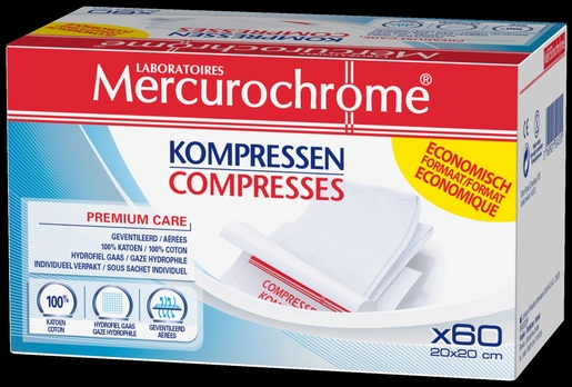 Mercurochrome 60 Compresses 20x20cm | Pansements - Sparadraps - Bandes