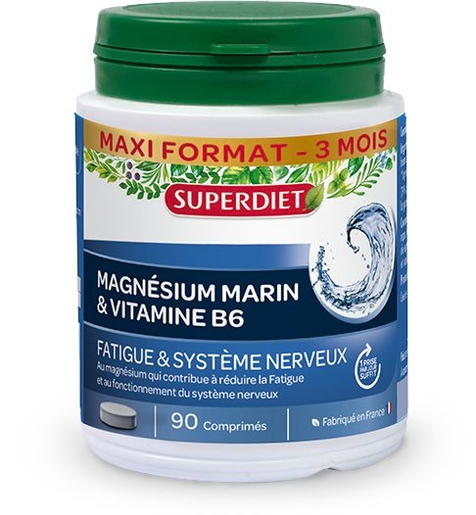 SuperDiet Magnésium Marin et Vitamine B6 90 Comprimés | Fatigue - Convalescence