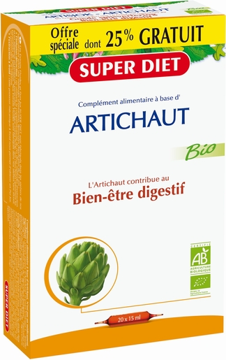 SuperDiet Artichaut Bio Digestif 20 Ampoules x 15ml (25% gratuit) | Digestion - Transit