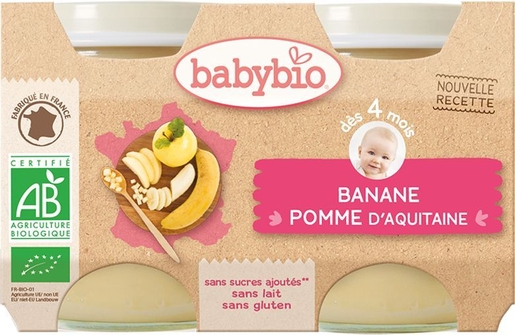 Babybio Petits Pots Pomme-Banane +4Mois 2x130g | Alimentation