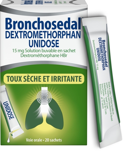Bronchosedal Dextromethorphan 15mg Unidose 20 Sachets | Toux sèche