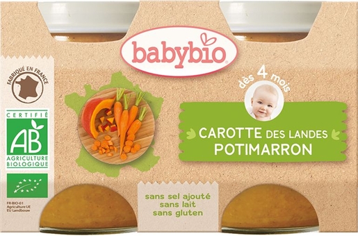 Babybio Petits Pots Carotte Potimarron +4Mois 2x130g | Alimentation