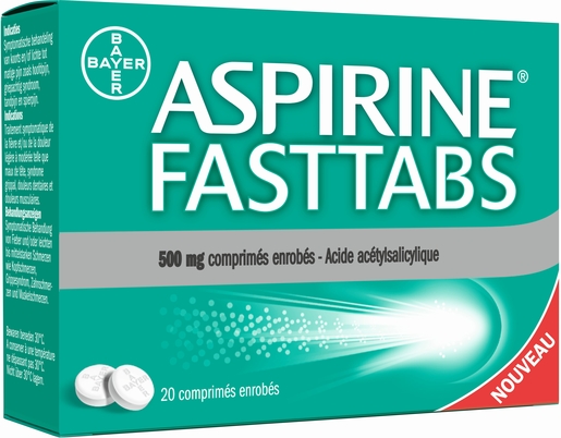 Aspirine Fasttabs 500mg 20 Comprimés | Maux de tête - Douleurs diverses
