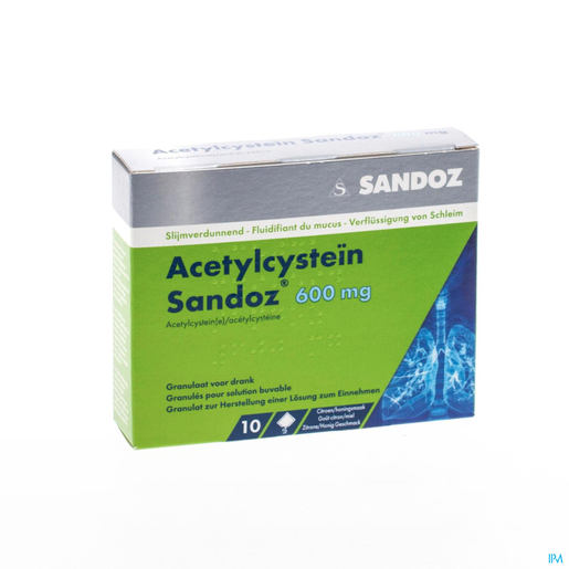 Acetylcystein Sandoz 600mg Poeder Drinkbare Oplossing 10 Zakjes | Vette hoest