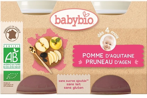 Babybio Petits Pots Pomme Pruneau +4Mois 2x130g | Alimentation