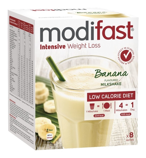Modifast Intensive Milkshake Banaan 8 x 55 g | Uw afslankingsproducten aan de laagste prijs