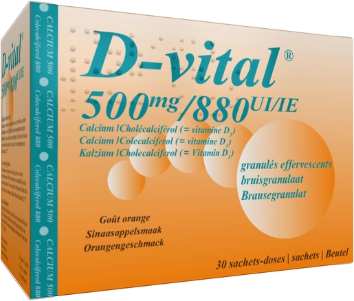 D-Vital 500/880 Sinaas 30 Zakjes | Calcium - Vitamine D