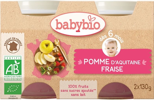 Babybio Petits Pots Pomme Fraise +6Mois 2x130g | Alimentation