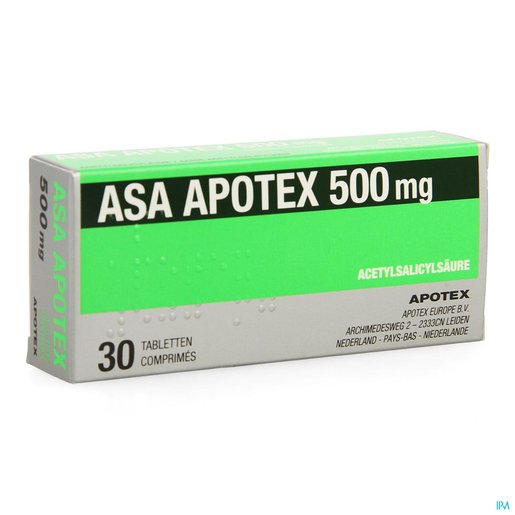 Asa Apotex 500mg 30 comprimés | Maux de tête - Douleurs diverses