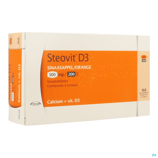 Steovit D3 500mg/200 IU 168 Kauwtabletten (Sinaasappel) | Calcium - Vitamine D