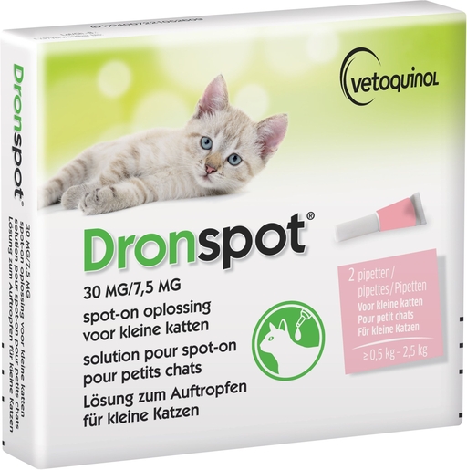 Dronspot 30 mg/7,5 mg Spot-on Kat Kl.&gt;0,5-2,5 kg Pip2 | Geneesmiddelen voor katten