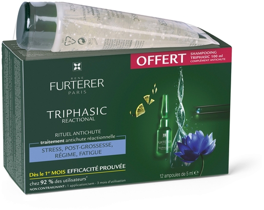 Furterer Triphasic Reactional 12x5ml + Shampooing Triphasic 100ml Gratuit | Chute