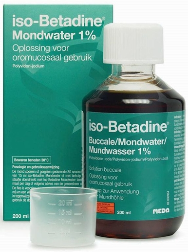 iso-Betadine Mondwater 1% Oplossing voor Oromucosaal Gebruil 200ml | Mondspoelingen