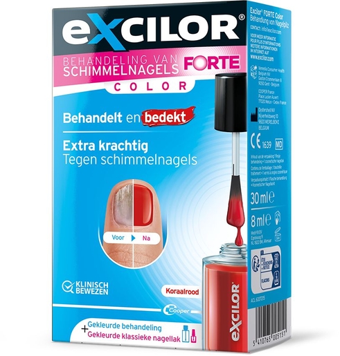 Excilor FORTE Color Red Schimmelnagel 30 ml + Nagellak 8 ml | Mycose - Atleetvoeten