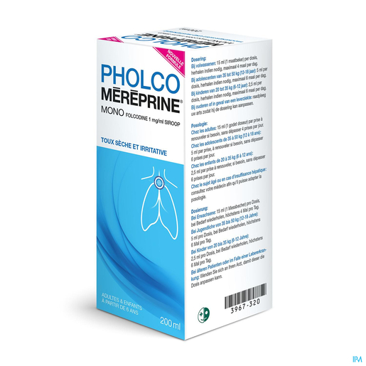 Pholco Mereprine Mono 1mg/ml Sirop 200ml | Toux sèche