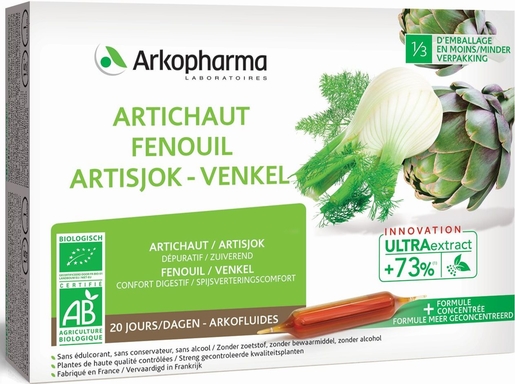 Arkofluides Artichaut Fenouil Bio 20 Ampoules | Digestion - Transit