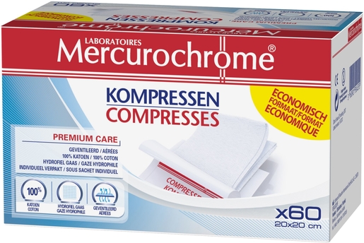 Mercurochrome 60 Compresses 20x20cm | Pansements - Sparadraps - Bandes
