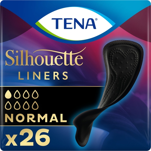 TENA Silhouette Normal Noir | Protège-slips pour fuites urinaires noirs - 26 pièces | Tampons - Protège-slips