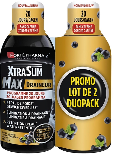XtraSlim Max Vochtafdrijver Zwarte Bessen 2 x 500 ml | Afslanken en gewicht verliezen