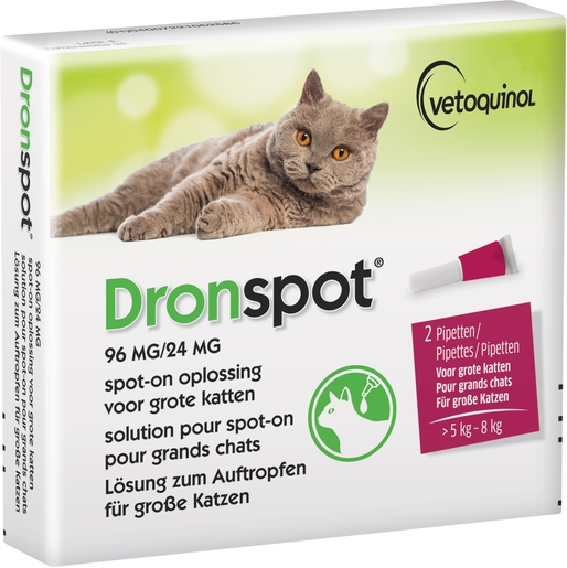 Dronspot 96 mg/24 mg Spot-on Katten Groot &gt;5-8 kg Pip 2 | Geneesmiddelen voor katten